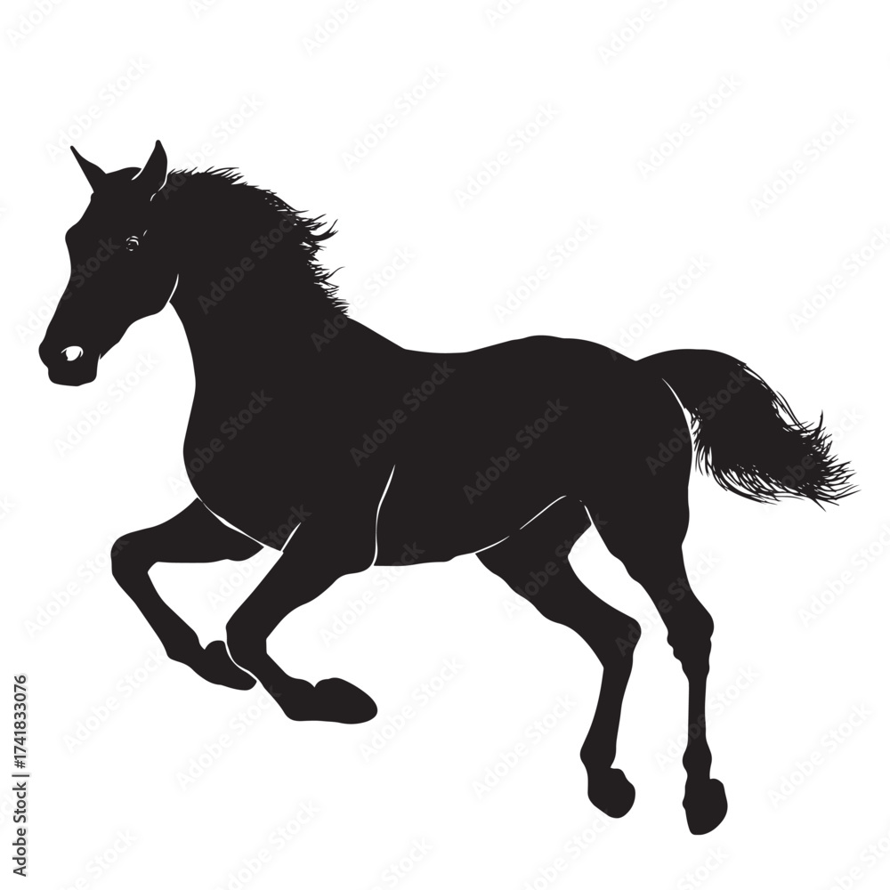 Fototapeta premium Black silhouette horse vector illustration on white background