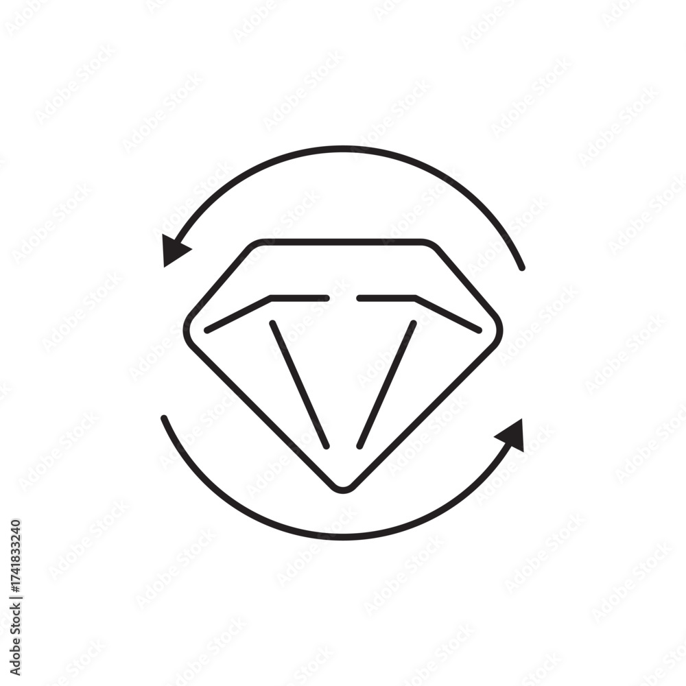 Obraz premium Diamond with circular arrows vector icon symbolizing recycle, reuse, sustainability, and value renewal. Simple outline design, perfect for jewelry, business, luxury, eco, and financial graphic concept