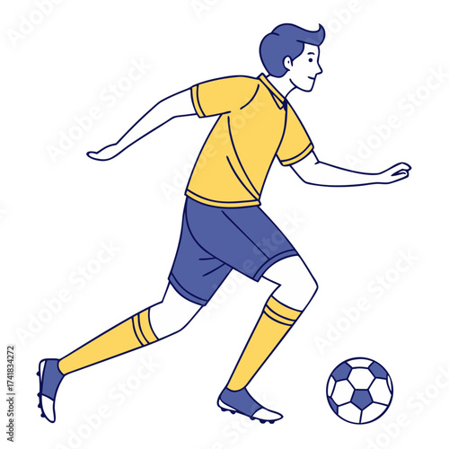 Soccer Player in Action: A dynamic illustration captures a soccer player mid-action, dribbling the ball with agility and focus, embodying the essence of sportsmanship and athleticism. 