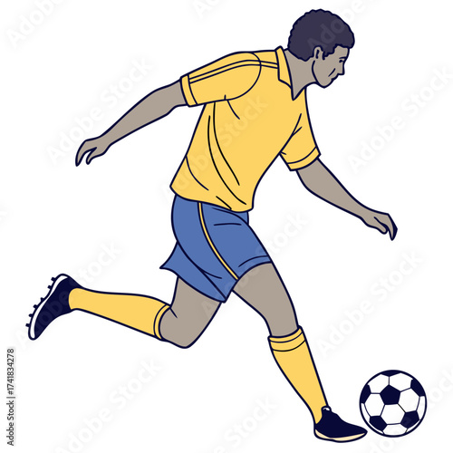 Dynamic Soccer Play: This image captures the intense focus and athleticism of a soccer player in mid-action, as they powerfully kick the ball with precision and determination. 