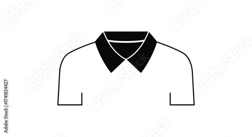 Minimalist simple line art icon of a classic polo shirt collar and shoulders clean design apparel symbol