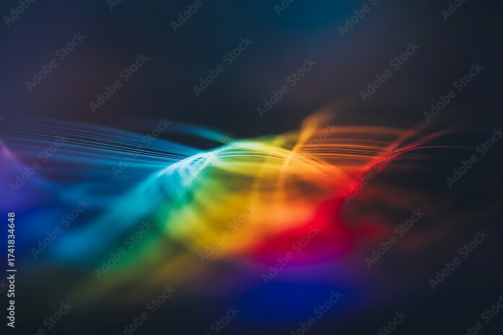 Fototapeta premium Abstract colorful light waves flowing in a dark, blurred background