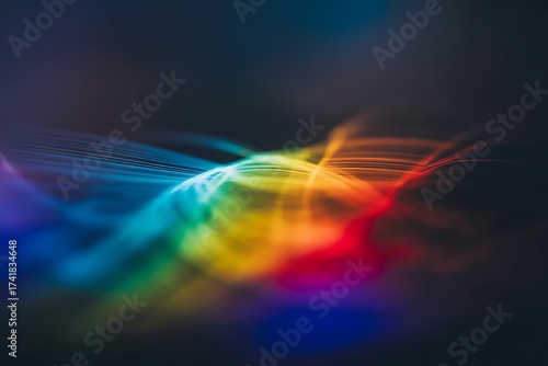 Abstract colorful light waves flowing in a dark, blurred background