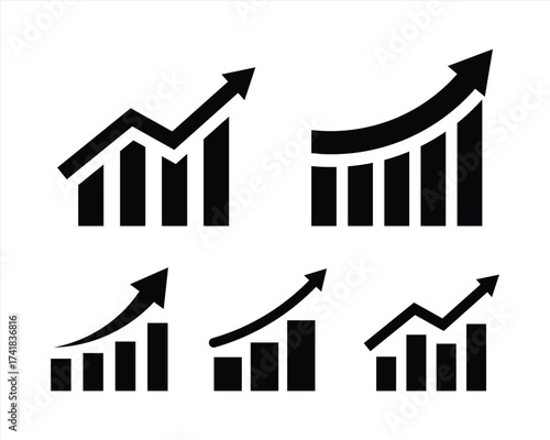 Growing graph set. Business chart with arrow. Growths chart collection. Profit growing symbol. Progress bar. Bar diagram. Growth success arrow icon. Progress symbol. Chart increase - stock vector