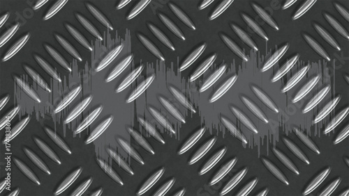 Dark gray metal diamond plate texture with grunge effect for background