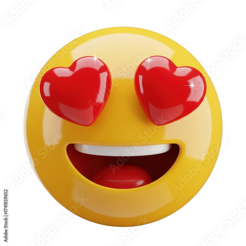 3d yellow emoji with heart eyes and open mouth expressing love and joy