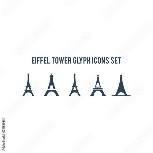 Eiffel tower icons set logo template isolated on white background.