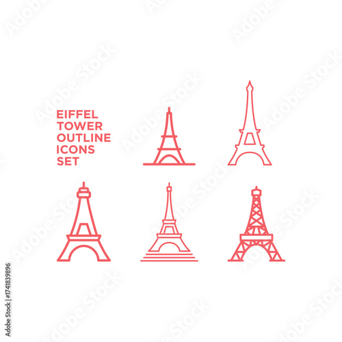 Eiffel tower icons set logo template isolated on white background.