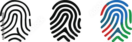 Fingerprint Icons in Outline, Silhouette, and Color thumbprint symbol