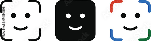 Three Face Recognition Icons with Different Styles face scan symbol