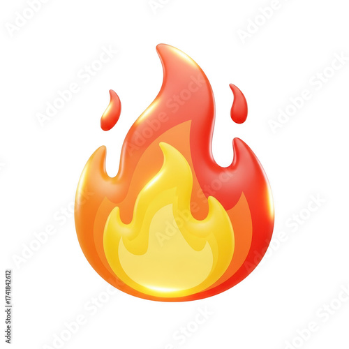 Vibrant 3d fire icon symbolizing heat energy and popularity on social media platforms