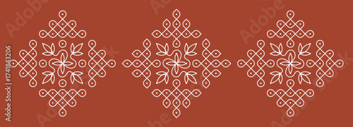 Set of Indian folk art pulli kolam. editable home decor patterns