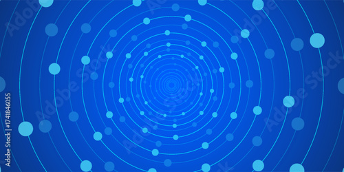 Abstract technology circle circuit background. Big data and AI concept. Thin lines with light dots on tech bg. Network pattern. Digital computer innovation banner on dark backdrop. Vector