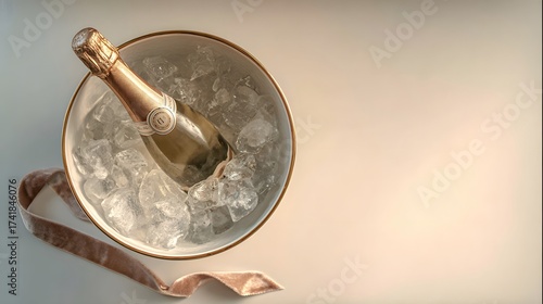 Celebration event champagne in ice bucket indoor setting luxury drink photography top view