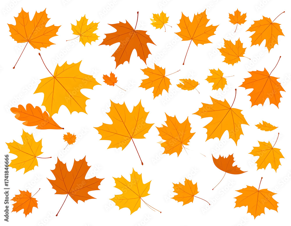 Fototapeta premium Flying Autumn Leaves Vector | Windy Fall Leaf Collection Illustration.
