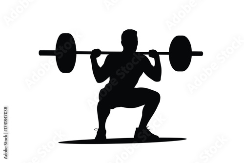 Black silhouette of a person performing a barbell squat male