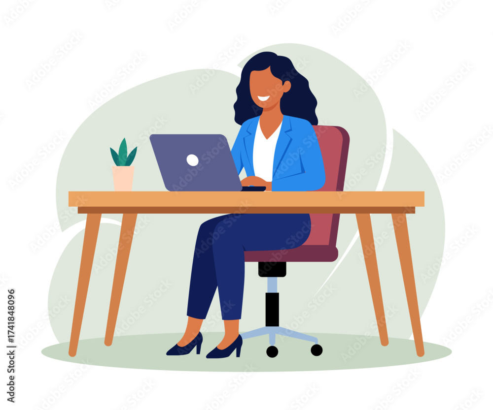 Fototapeta premium businesswoman working on a laptop at an office desk or table