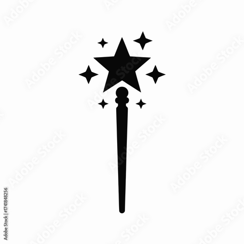 Black silhouette of a star tipped magic wand fantasy enchantment