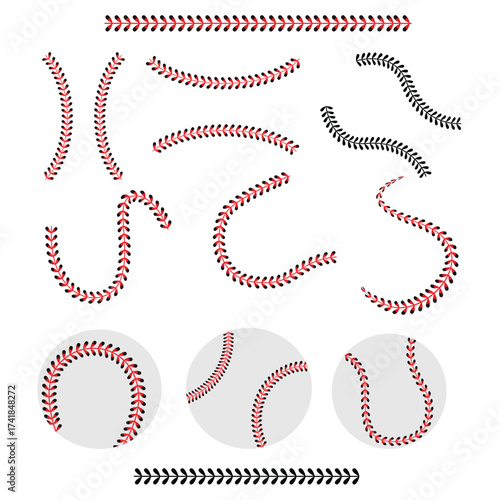 Red and black stitch for baseball Vector illustration. Baseball Lace  Illustration
