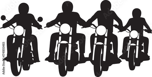 Motorcycle riders cruising together in silhouette