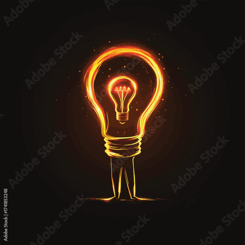 a human figure creatively shaped like a light bulb, embodying the concept of mental illumination and enlightenment. , vector style simple color