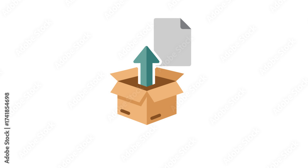 Obraz premium An image depicting a cardboard box with an upward-pointing arrow and a document.