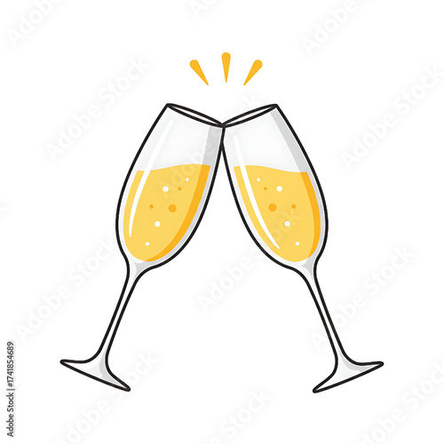 Two champagne glasses toasting celebration event isolated on white background