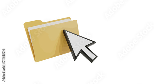A computer cursor hovering over a yellow folder, indicating file selection or access.