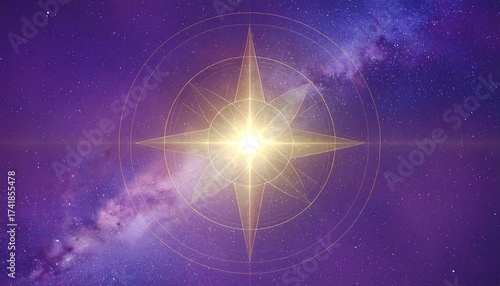 Radiant Star Compass Overlayed on Purple Galaxy Background