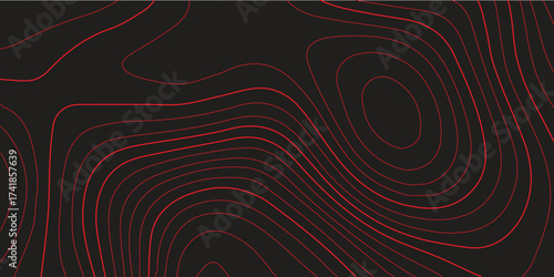 Abstract topographic contour line artwork red black background panoramic terrain path mapping cartography vector illustration
