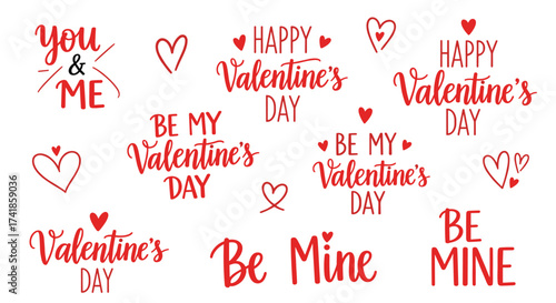 Collection of handwritten phrases and symbols for Valentine's Day.