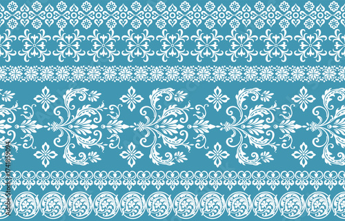 floral pattern vintage ethnic modern embroidery texture boho design vector illustration hand drawn pink flower motif branches leaves wallpaper seamless background border.