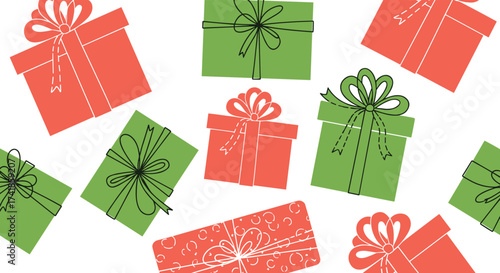 A festive collection of colorful gift boxes with ribbon bows, perfect for holiday celebrations and special occasions.