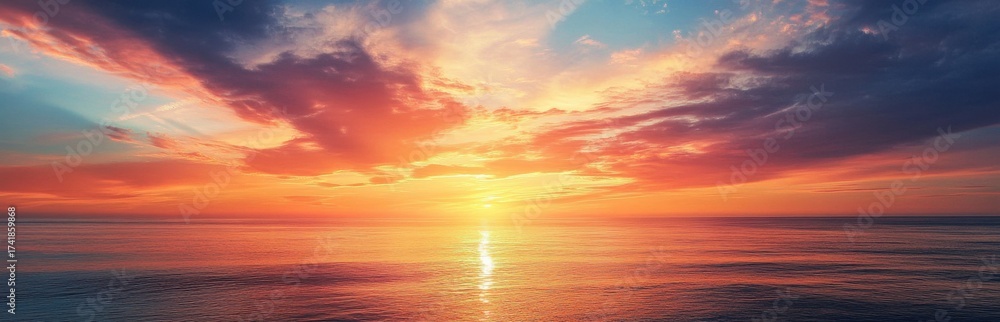 Fototapeta premium Serene Sunset Over Calm Ocean Waves with Colorful Sky Reflections