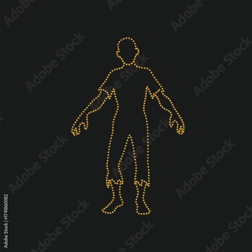 Minimalist outline of a human figure with arms slightly extended, set against a dark for artistic or conceptual purposes