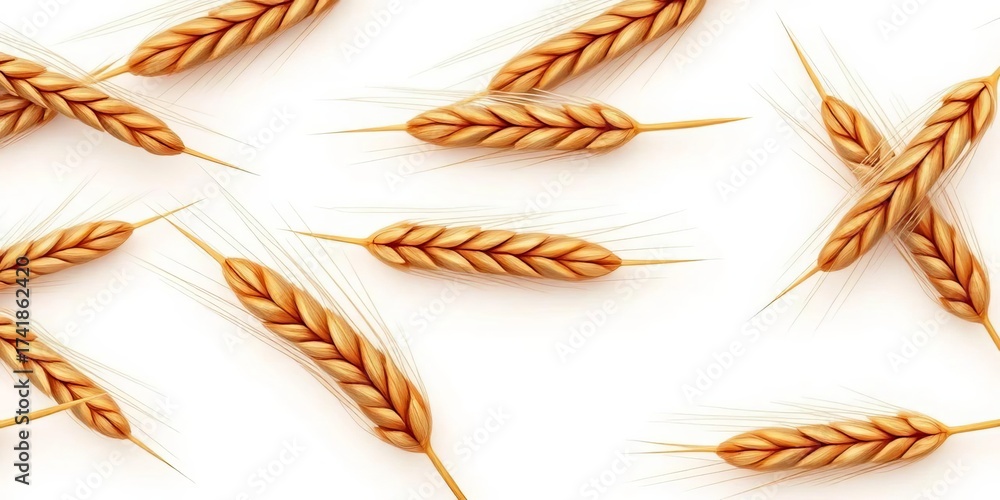 Seamless pattern of brown ears of wheat on white background, nature, field Seamless pattern of brown ears of wheat on white background, nature, field