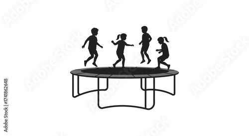 Joyful children jumping on a trampoline outdoor park recreation fun activity happy childhood active lifestyle silhouette family play
