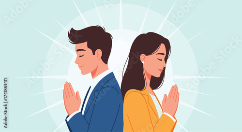 Couple meditating together in harmony and peace radiating outwards.