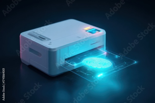 Modern biometric fingerprint scanner on a printer futuristic technology