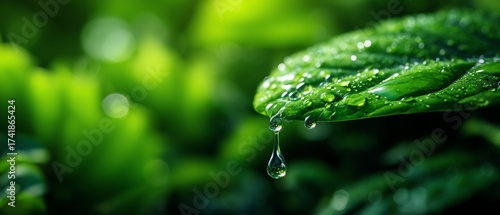 A green leaf with water droplets, showcasing the beauty and freshness of nature.