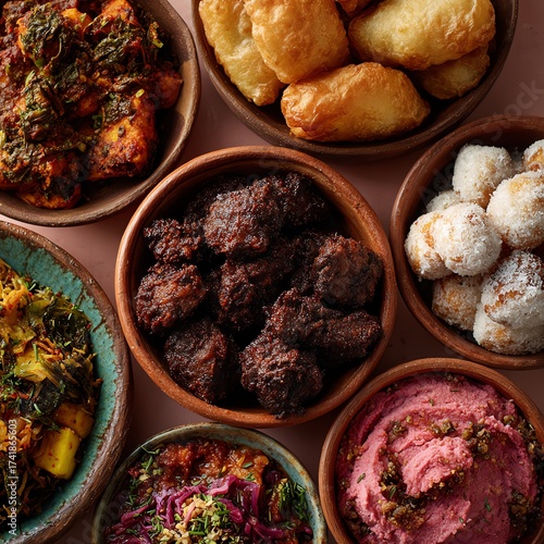 A colorful assortment of delicious dishes served in bowls, showcasing a variety of textures and flavors.