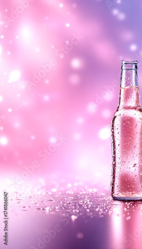 A refreshing sparkling beverage in a glass bottle, surrounded by a vibrant backdrop with effect.