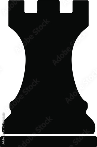 chess rook piece with battlement top, side view, solid black silhouette
