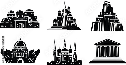 Architecture building vector icons set historical landmark design editable vector