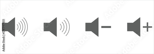 Vector speaker icon, loudspeaker volume symbol, audio sound waves sign, media button illustration, isolated flat black silhouette, volume control graphic element for web and app interface