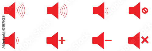 Set of sound icons with different signal levels in a flat style. Vector illustration isolated on white. Speaker icon illustration. Volume icon. vector