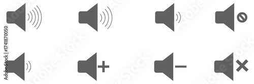 Set of sound icons with different signal levels in a flat style. Vector illustration isolated on white. Speaker icon illustration. Volume icon. vector