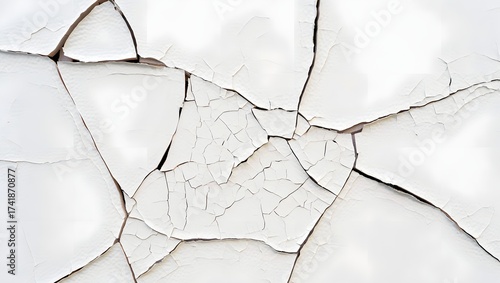 White cracked paint surface showing an abstract pattern with sharp edges and dark lines texture detail