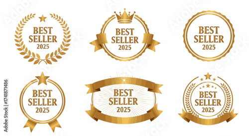 Celebrate Your Success With Gold Best Seller 2025 Seals For Product Badges And Achievement Awards, Perfect For E Commerce And Marketing Campaigns