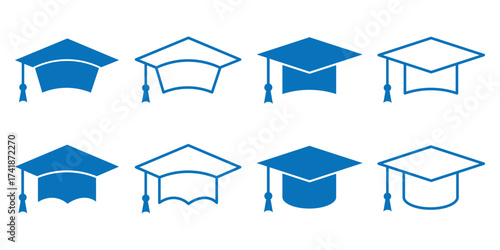 graduation cap icon set, university or college graduation hat icon, student graduation cap. education, student, achievement symbol.